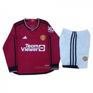 Camiseta Manchester United Primera Nino Manga Larga 2023-2024